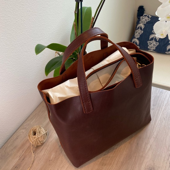 Cognac Natural Full Grain Leather Crossbody Tote - Picture 8 of 13